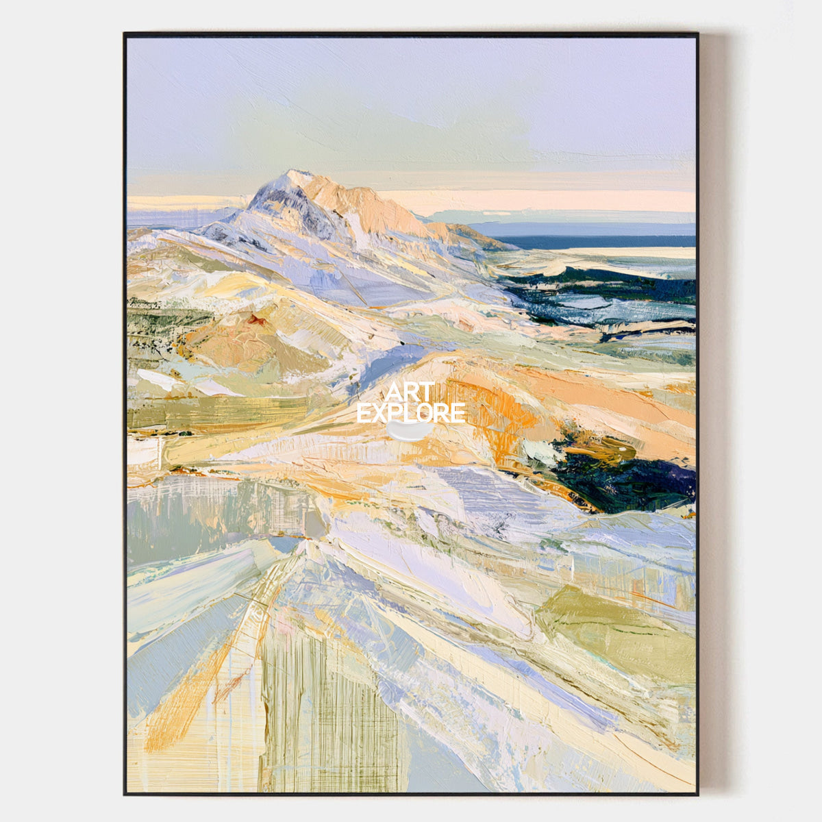 Abstract Mountain Landscape Canvas Painting In Blue And Green Tones