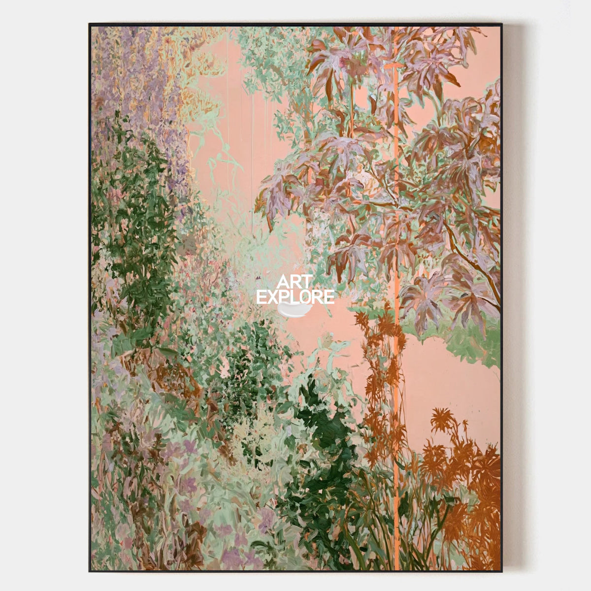 Abstract Pink And Green Botanical Canvas Painting Hand-Painted Wall Art