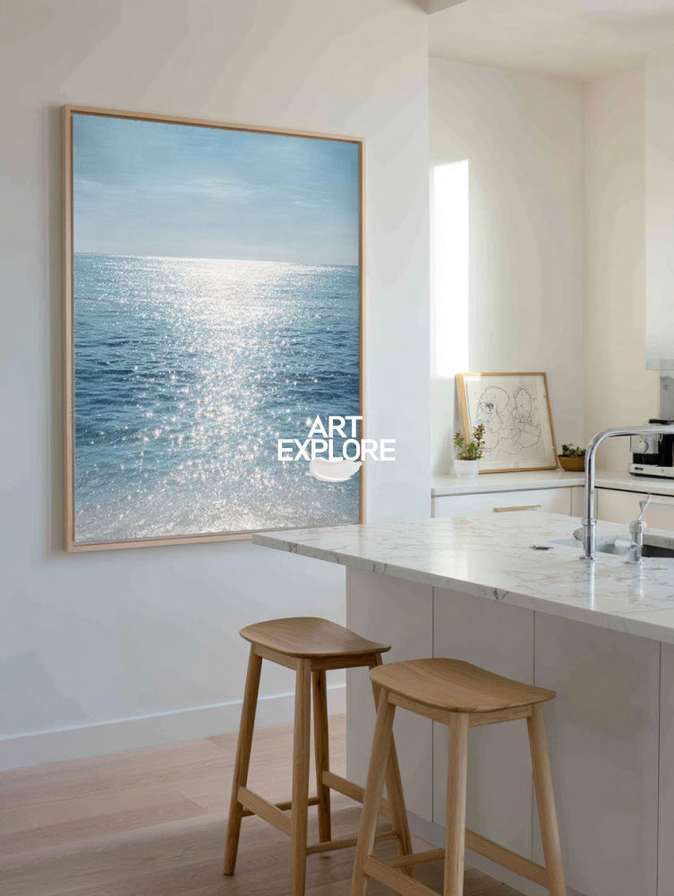Contemporary Blue Horizon Seascape Large Ready to Hang Wall Art