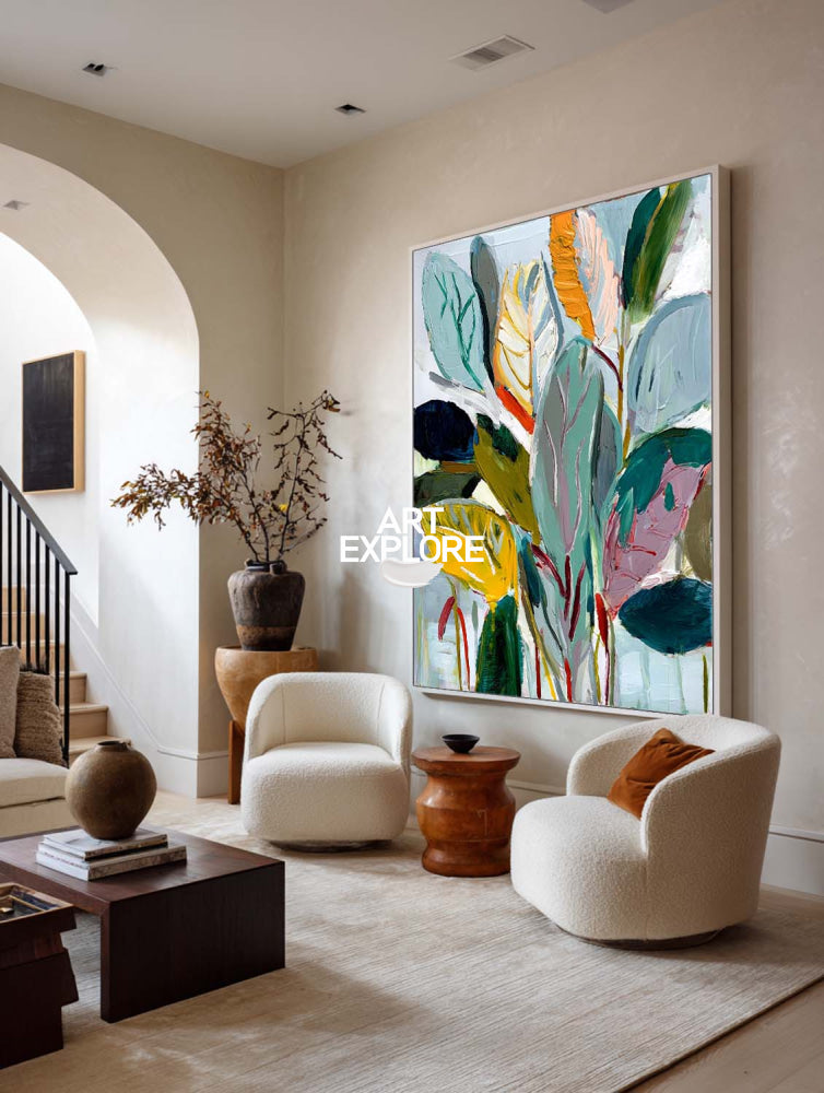 Contemporary Botanical Abstract Painting Custom Large Wall Art