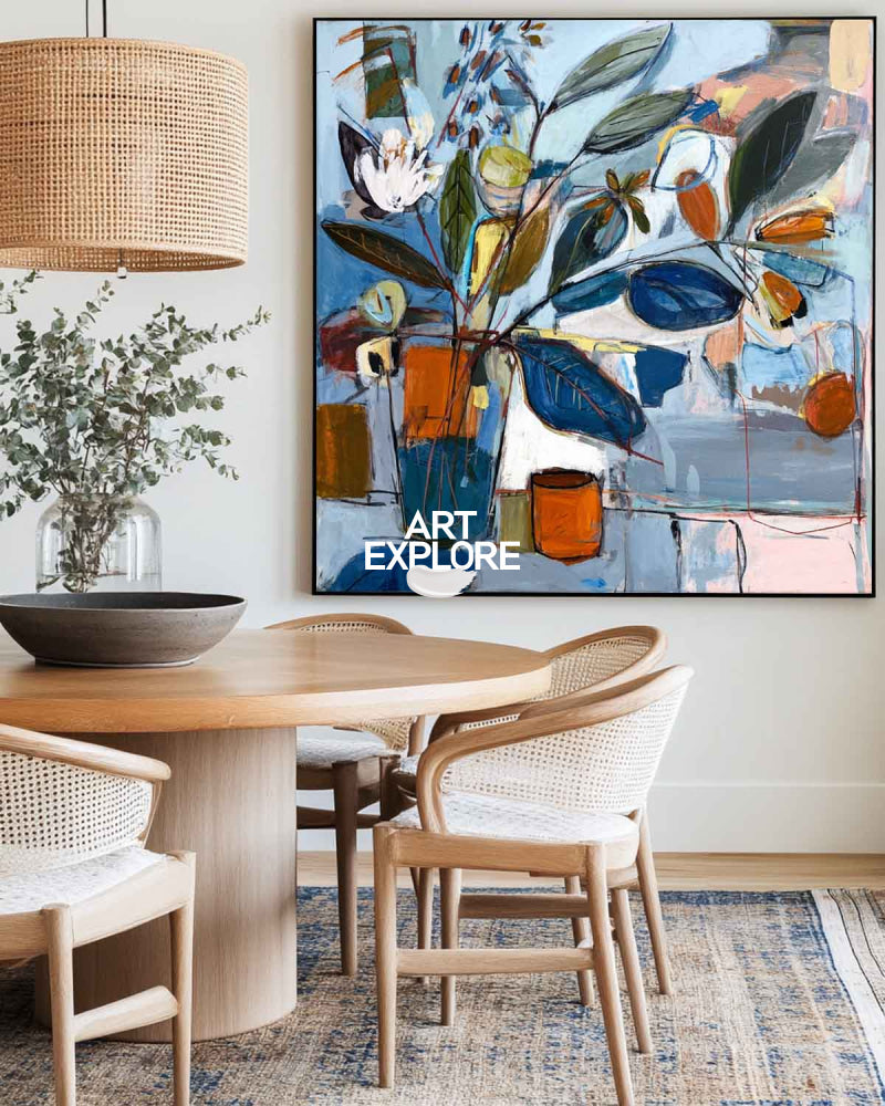 Contemporary Expressive Floral Canvas Ready to Hang Large Painting