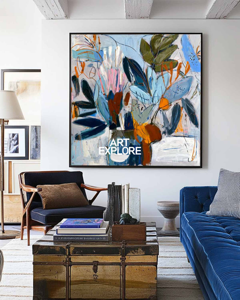Contemporary Expressive Flower Painting Large Ready to Hang Art