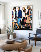 Contemporary Figurative Street Scene Painting – Urban Walkers for Modern Interiors