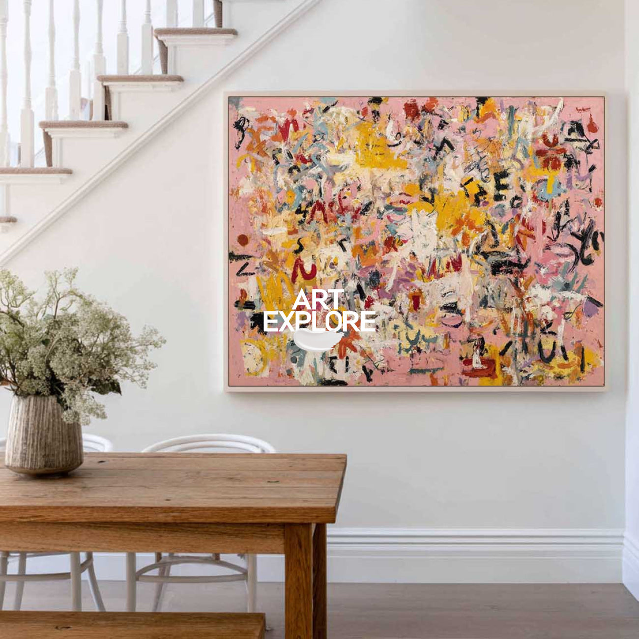Contemporary Floral Script | Ready to Hang Panoramic Abstract Art