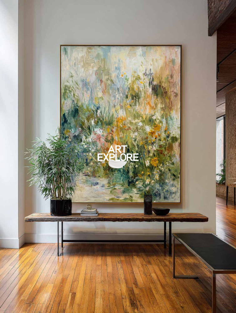 Contemporary French Country Art Large Ready to Hang Abstract Green Decor