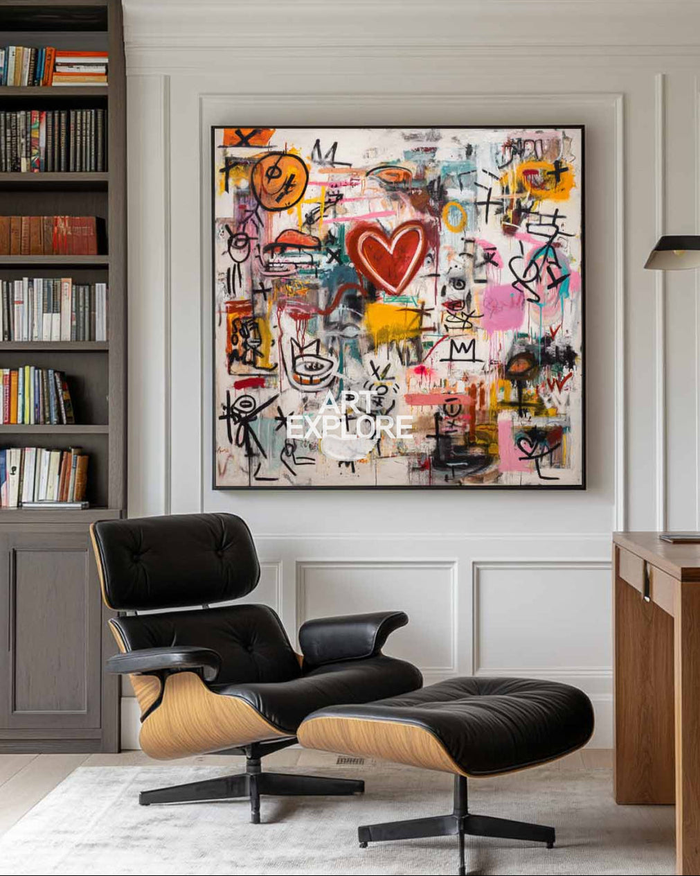 Contemporary Graffiti Heart Artwork – Handmade Square Oil Painting for Home & Office – ArtExplore