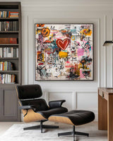 Contemporary Graffiti Heart Artwork – Handmade Square Oil Painting for Home & Office – ArtExplore