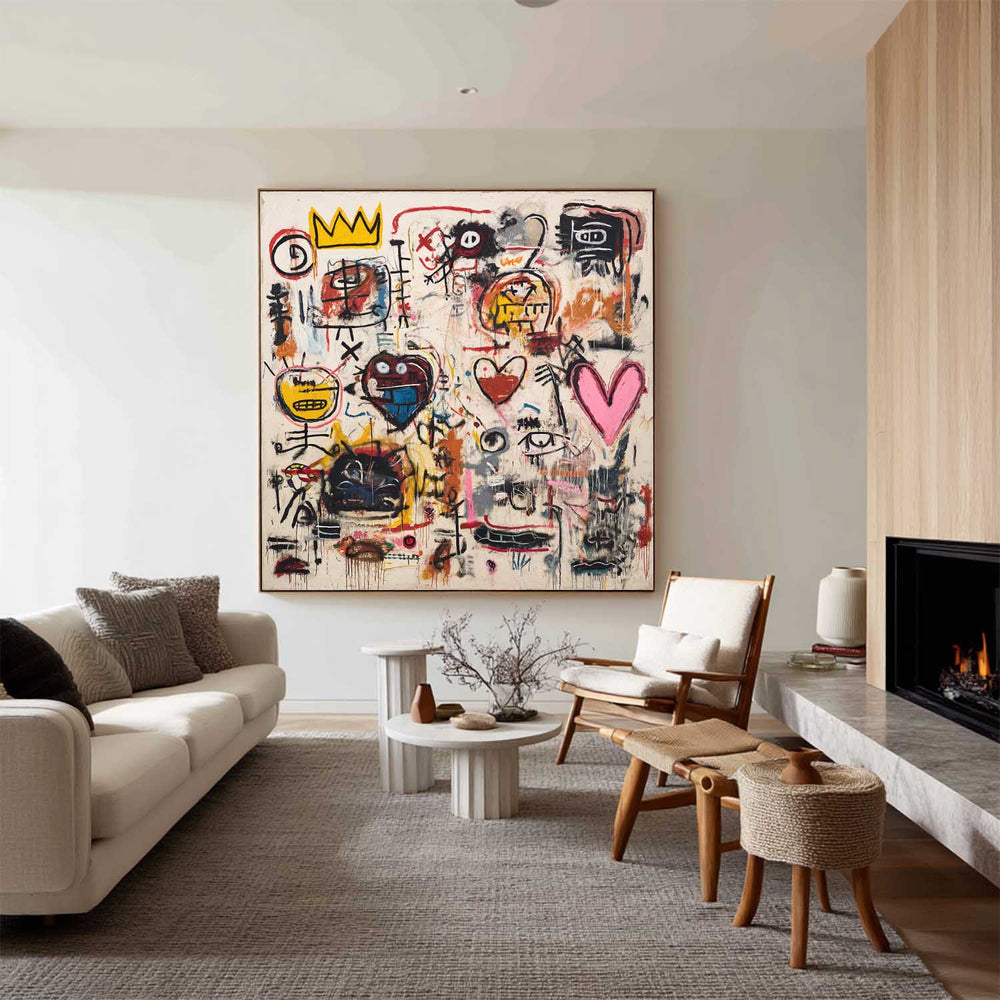 Contemporary Graffiti Heart & Crown – Handmade Large Texture Wall Art for Home & Office | ArtExplore