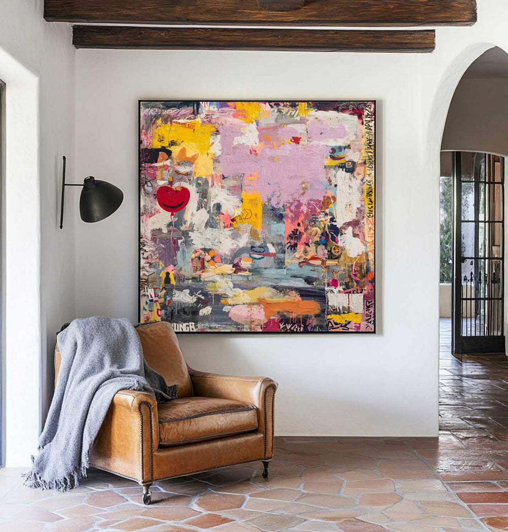 Contemporary Graffiti Pink Texture Canvas – Large Handmade Art for Minimalist Interiors | ArtExplore