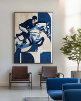 Contemporary Horse Riding Oil Painting | Navy Blue Vertical Wall Art | ArtExplore