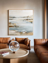 Contemporary Lake View Painting | Beige Blue Textured Canvas ArtExplore