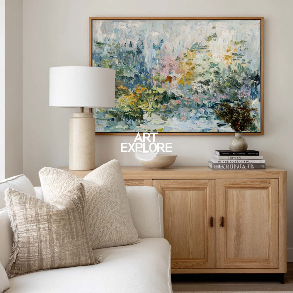 Contemporary Meadow Painting Large Ready to Hang Green Decor