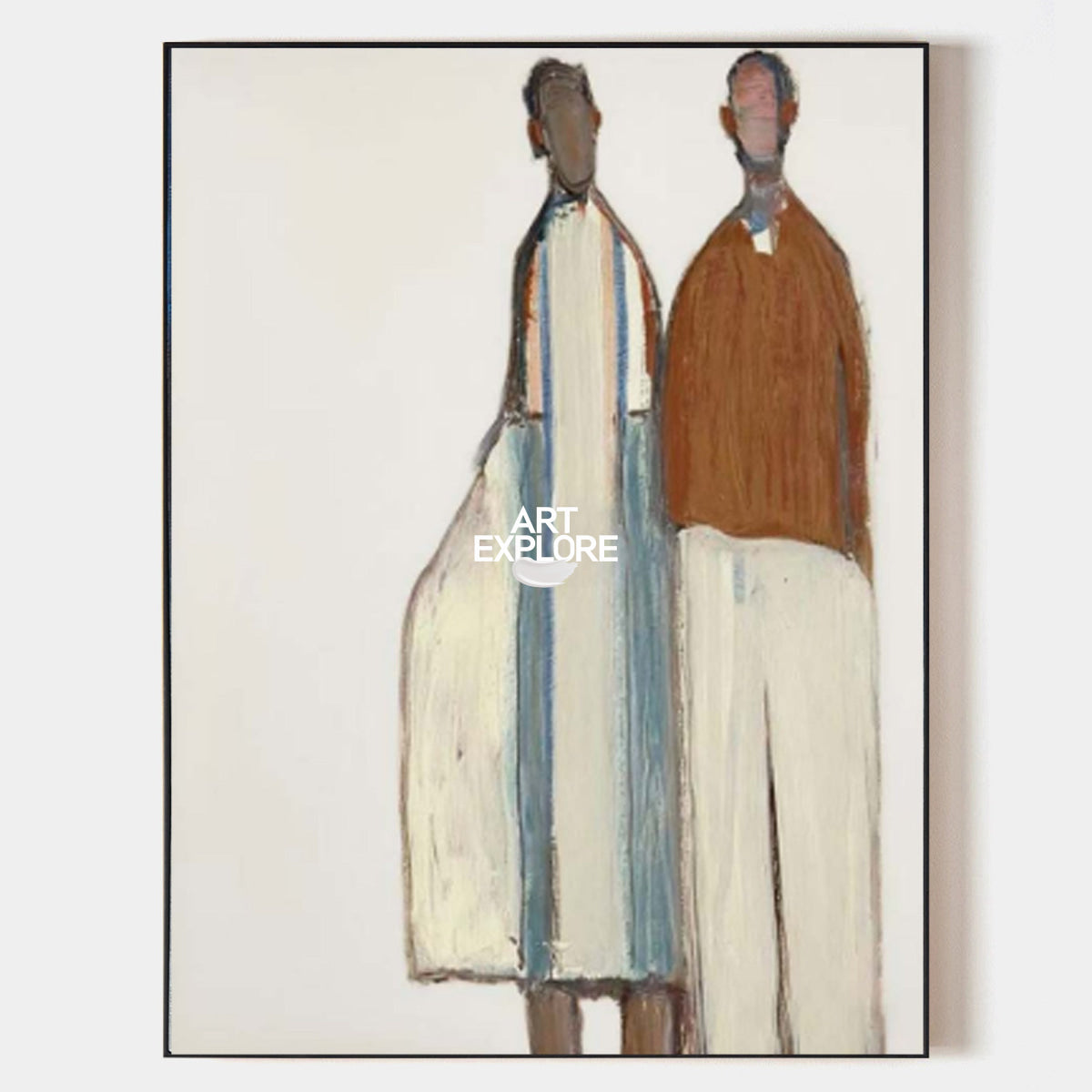 Minimalist Figurative Art Painting In Beige And Brown For Modern Home Decor