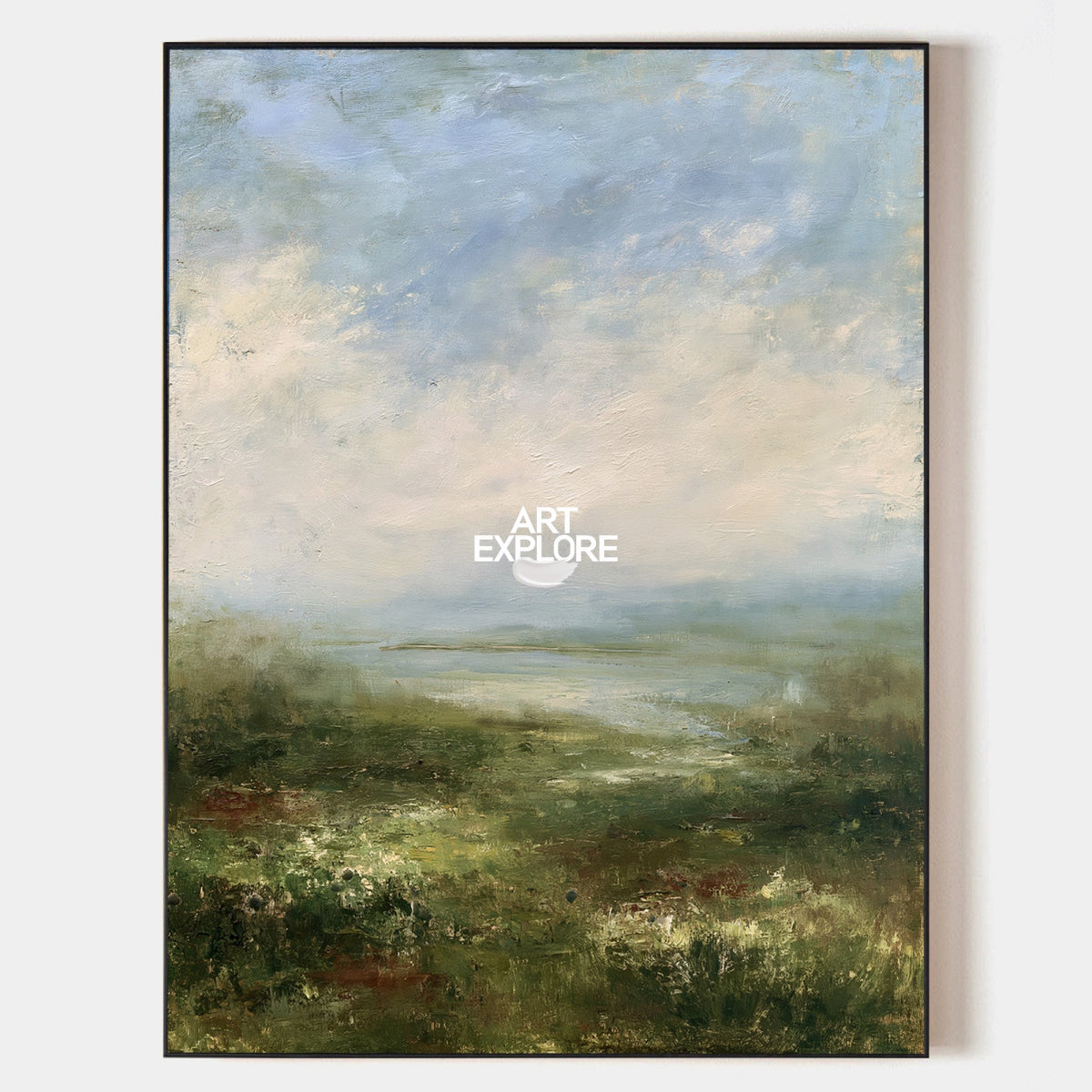 Misty Green Coastal Landscape Hand-Painted Canvas Art For Modern Home