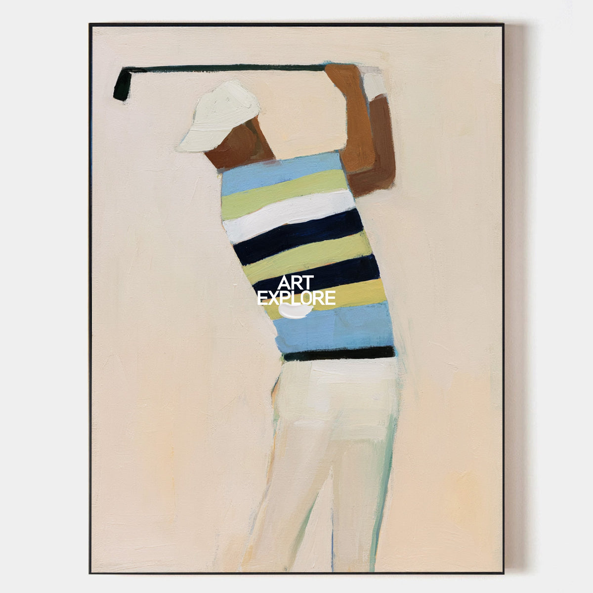 Modern Sports Wall Art For Office Abstract Golfer Painting In Beige