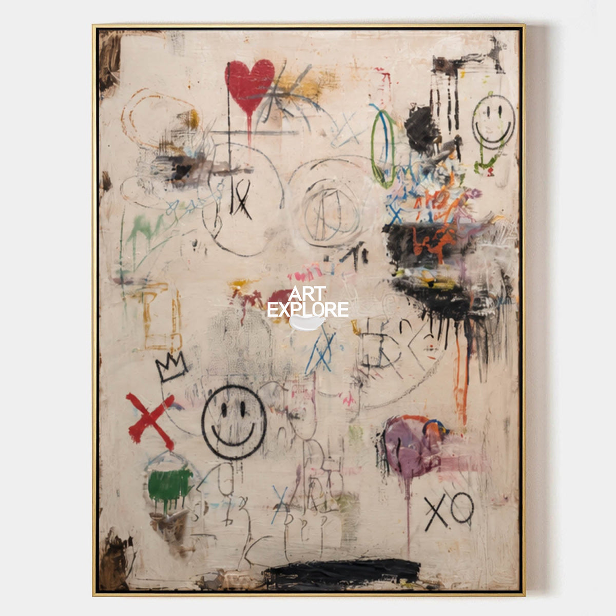Original Abstract Graffiti Art With Smileys For Modern Living Room Decor