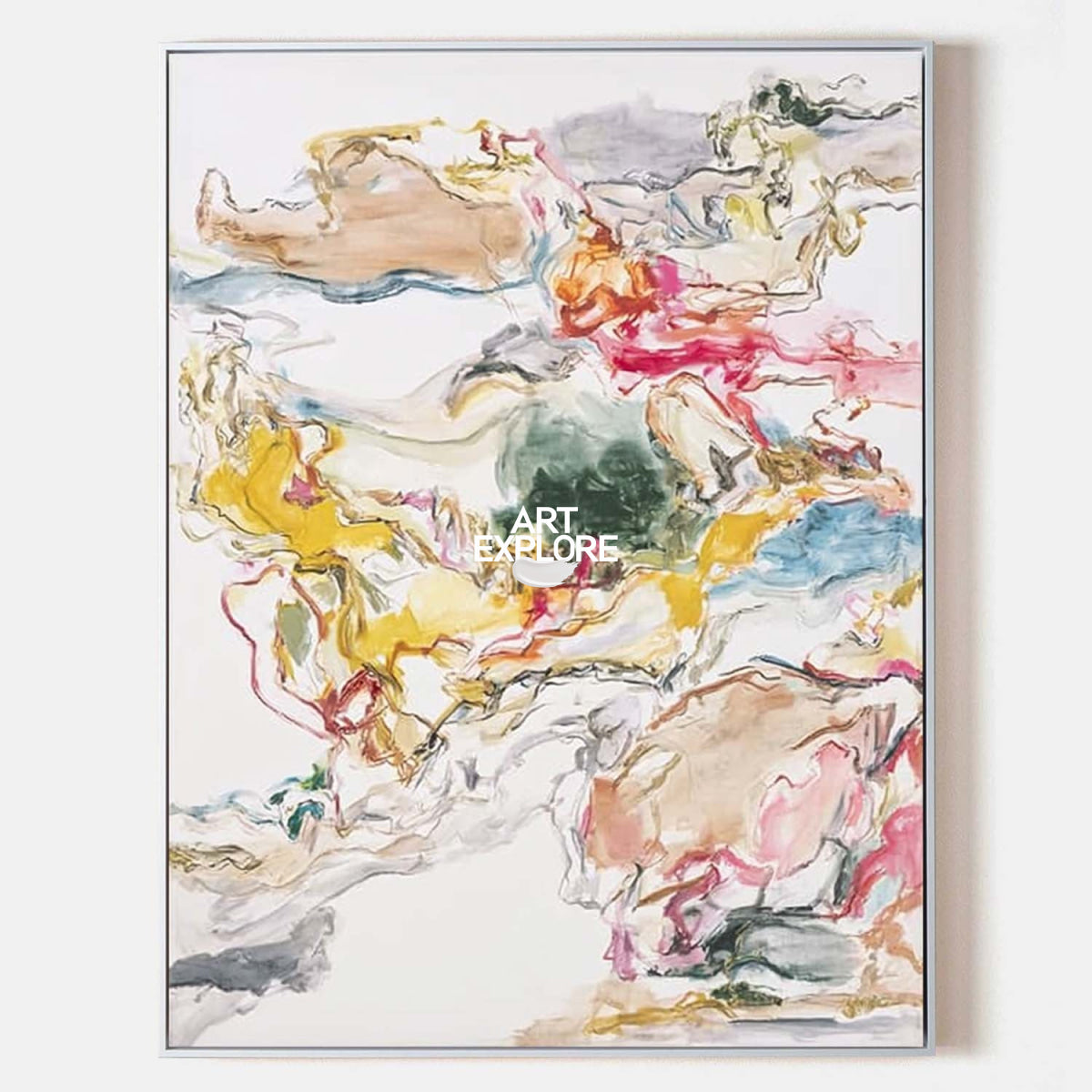 Pastel Abstract Canvas Painting With Pink And Yellow Tones