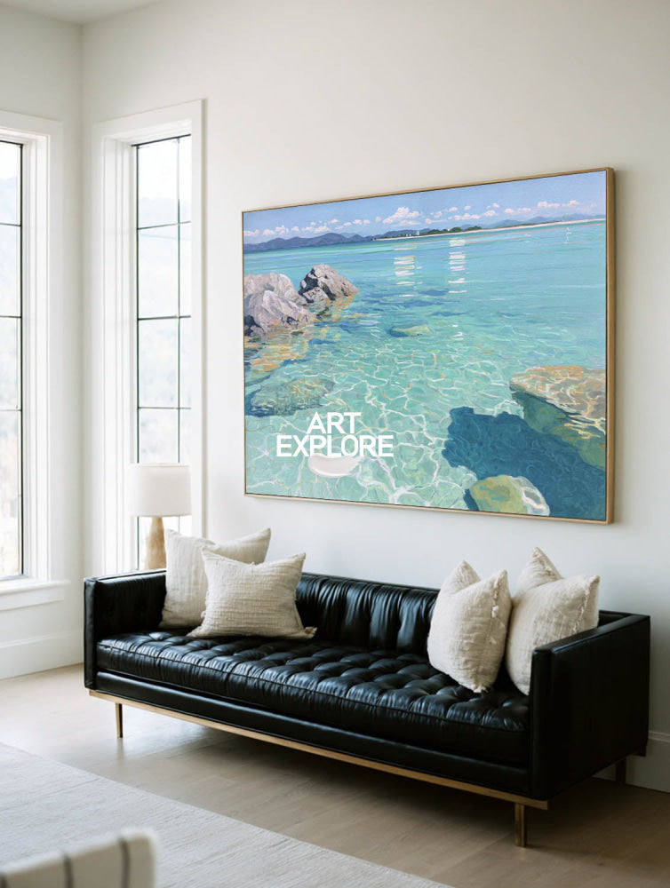 Contemporary Transparent Seascape Large Ready to Hang Coastal Art