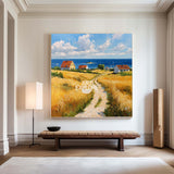 Modern Village Oil Painting Extra Large Countryside View Textured Wall Art Livingroom Painting