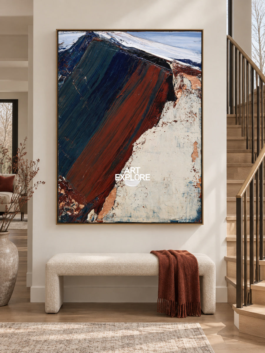 Abstract Blue And Crimson Landscape Canvas Painting Hand-Painted Wall Art