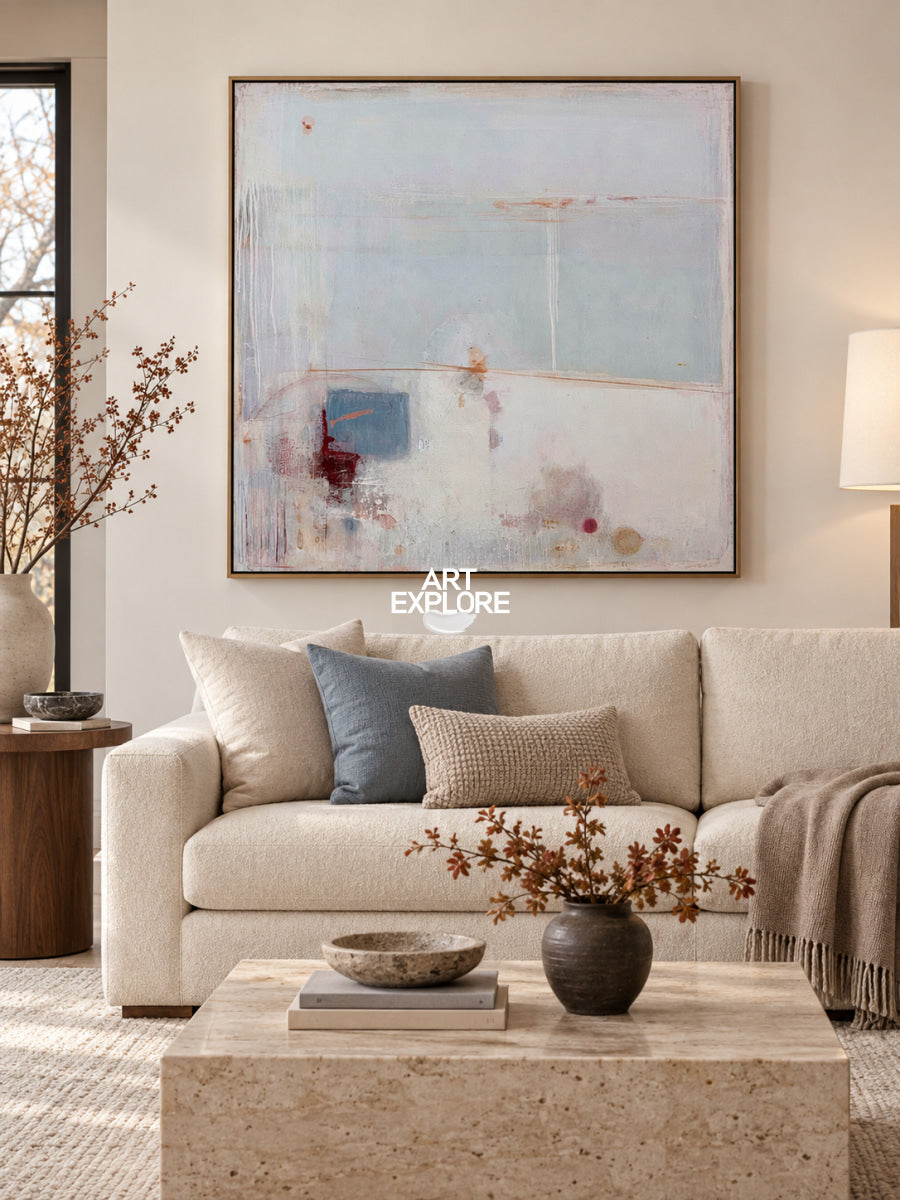 Abstract White And Blue Canvas Painting Hand-Painted Wall Art For Modern Home