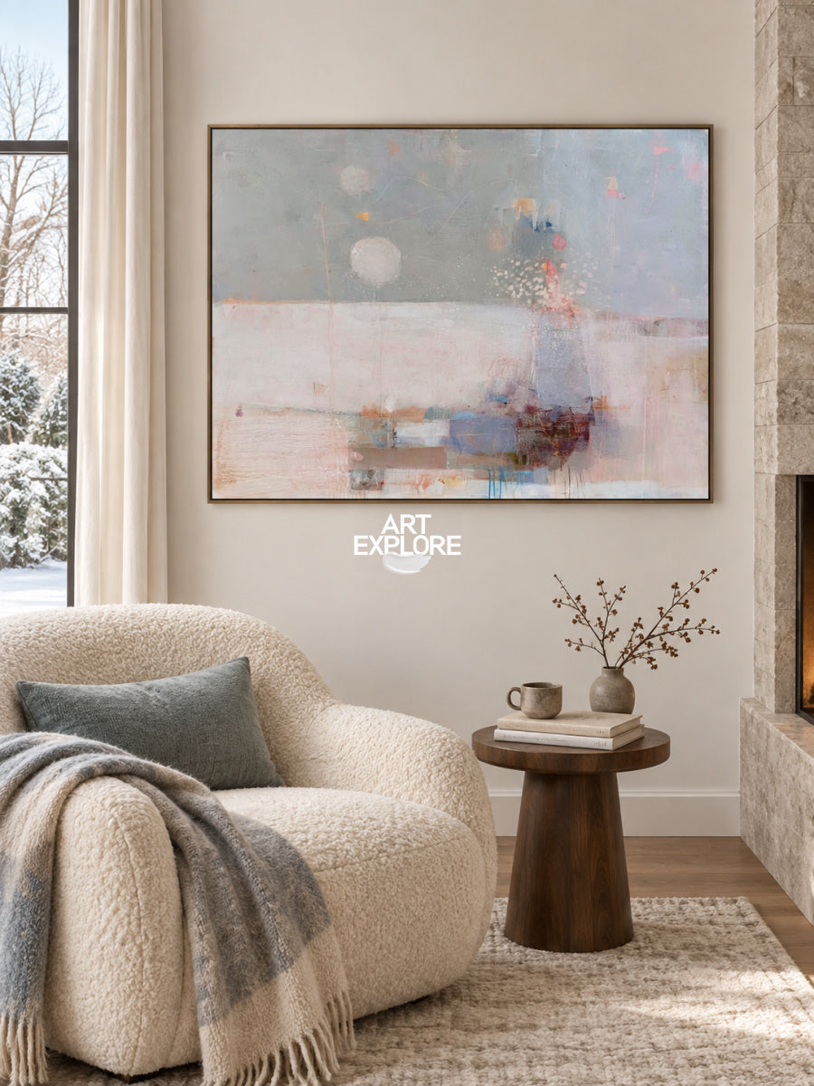 Abstract Pink And Blue Canvas Painting Hand-Painted Wall Art For Modern Home