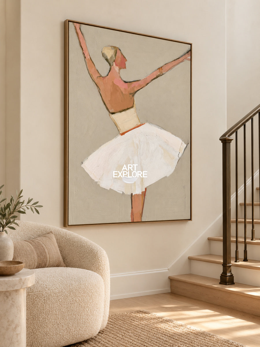 Abstract Dancer Canvas Painting Minimalist Beige Wall Art