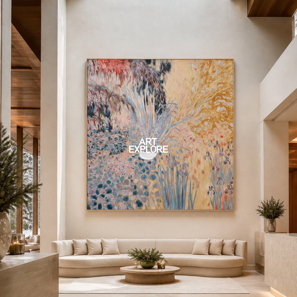 Abstract Floral Canvas Painting With Warm Pink And Orange Tones