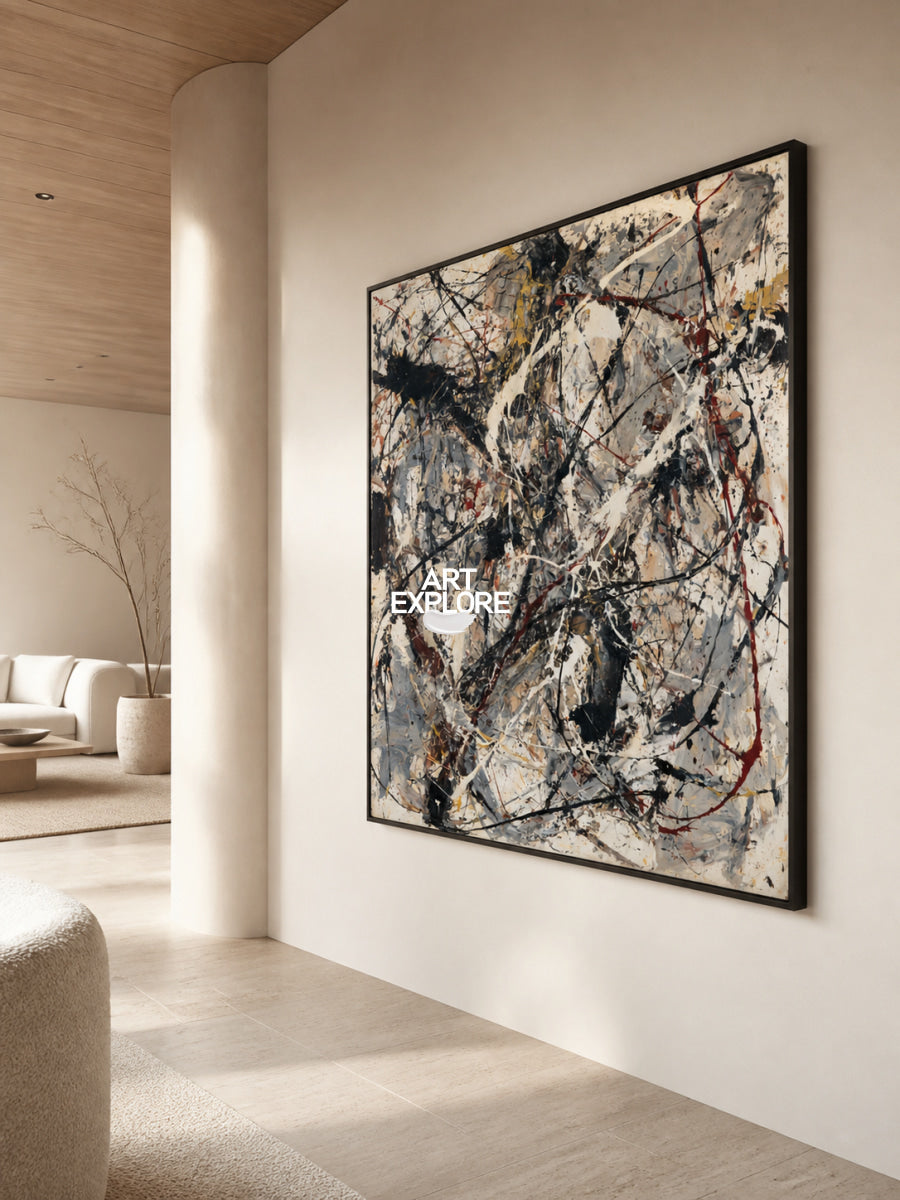 Modern Wall Art For Living Room Beige And Black Abstract Square Canvas