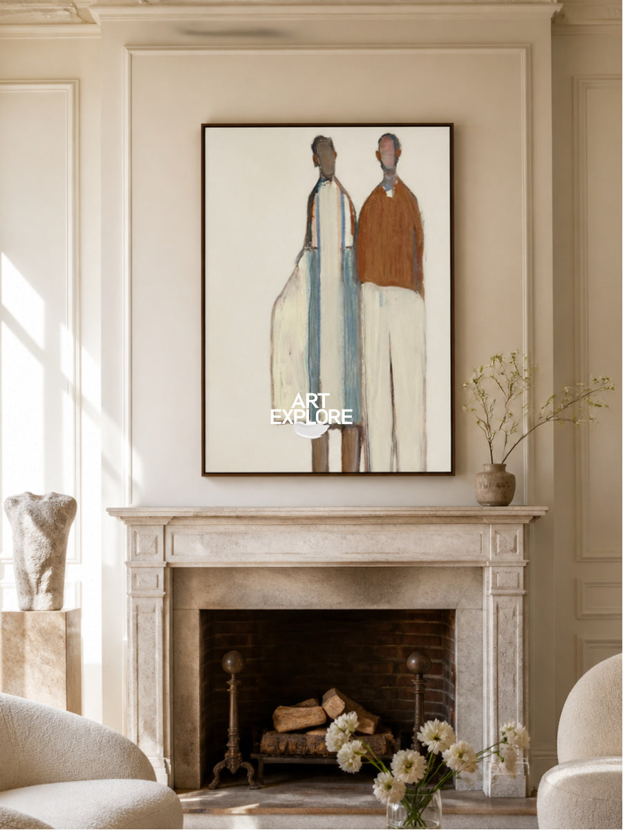 Minimalist Figurative Art Painting In Beige And Brown For Modern Home Decor