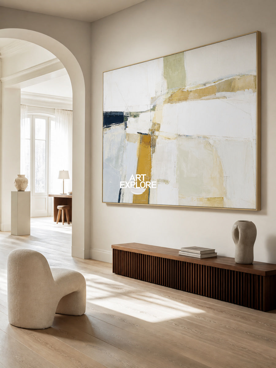 Minimalist Geometric Abstract Art With Textured Finish For Modern Decor