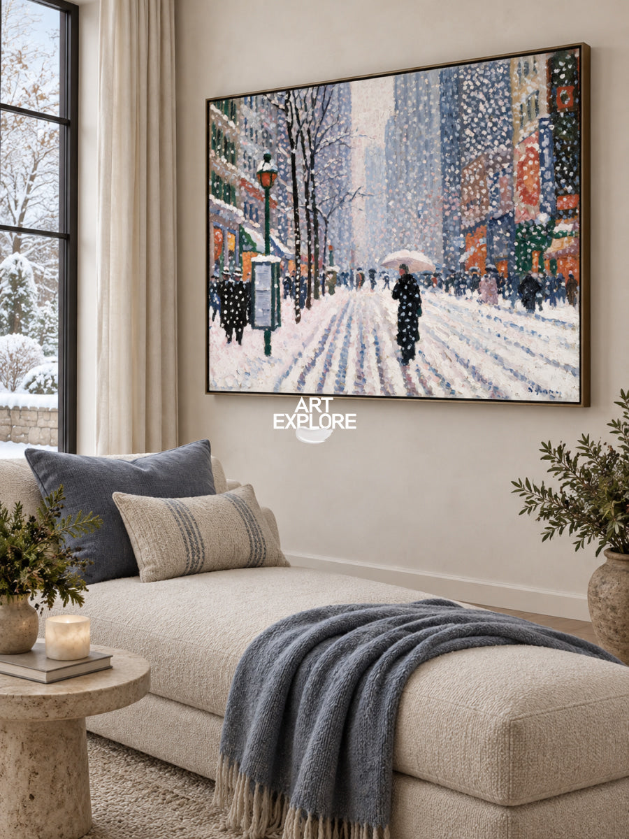 Warm Winter Scenery Canvas Painting For Modern Living Room