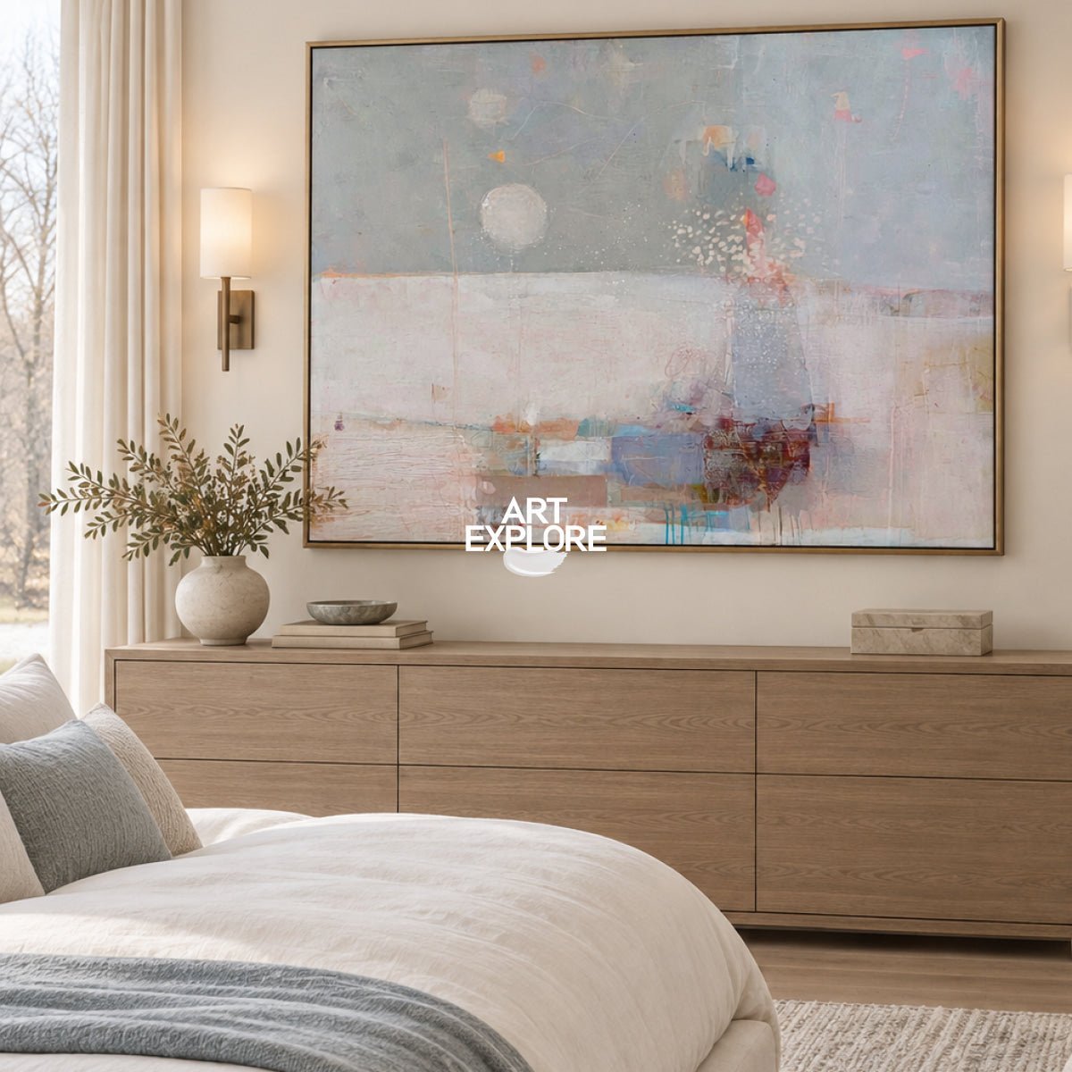 Abstract Pink And Blue Canvas Painting Hand-Painted Wall Art For Modern Home