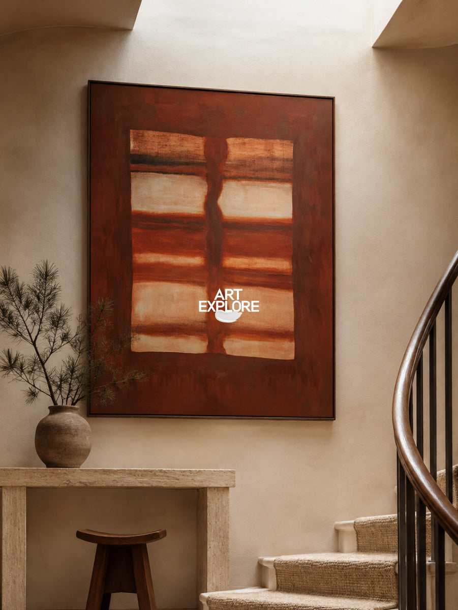 Abstract Red And Beige Minimalist Canvas Painting Hand-Painted Wall Art