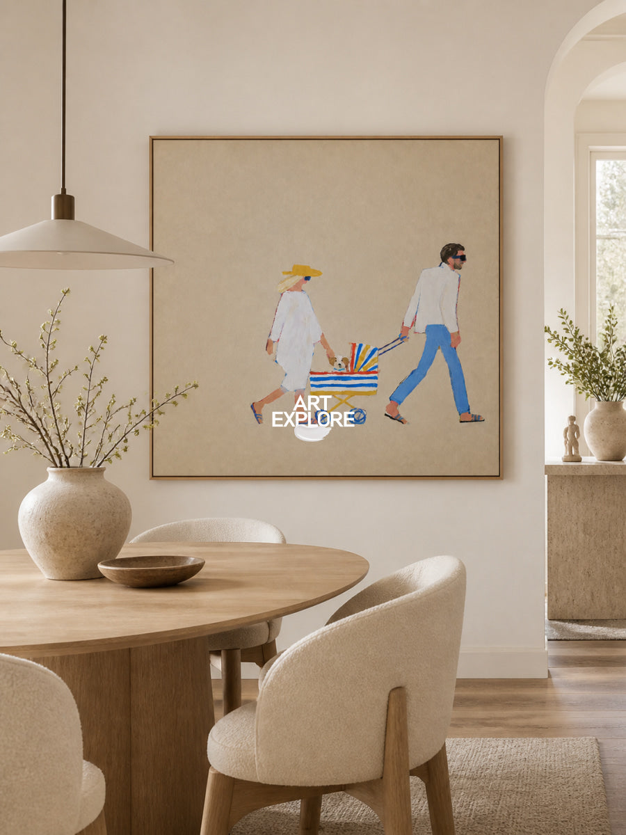 Minimalist Couple Painting Beige Tones For Modern Living Room Wall Art Decor
