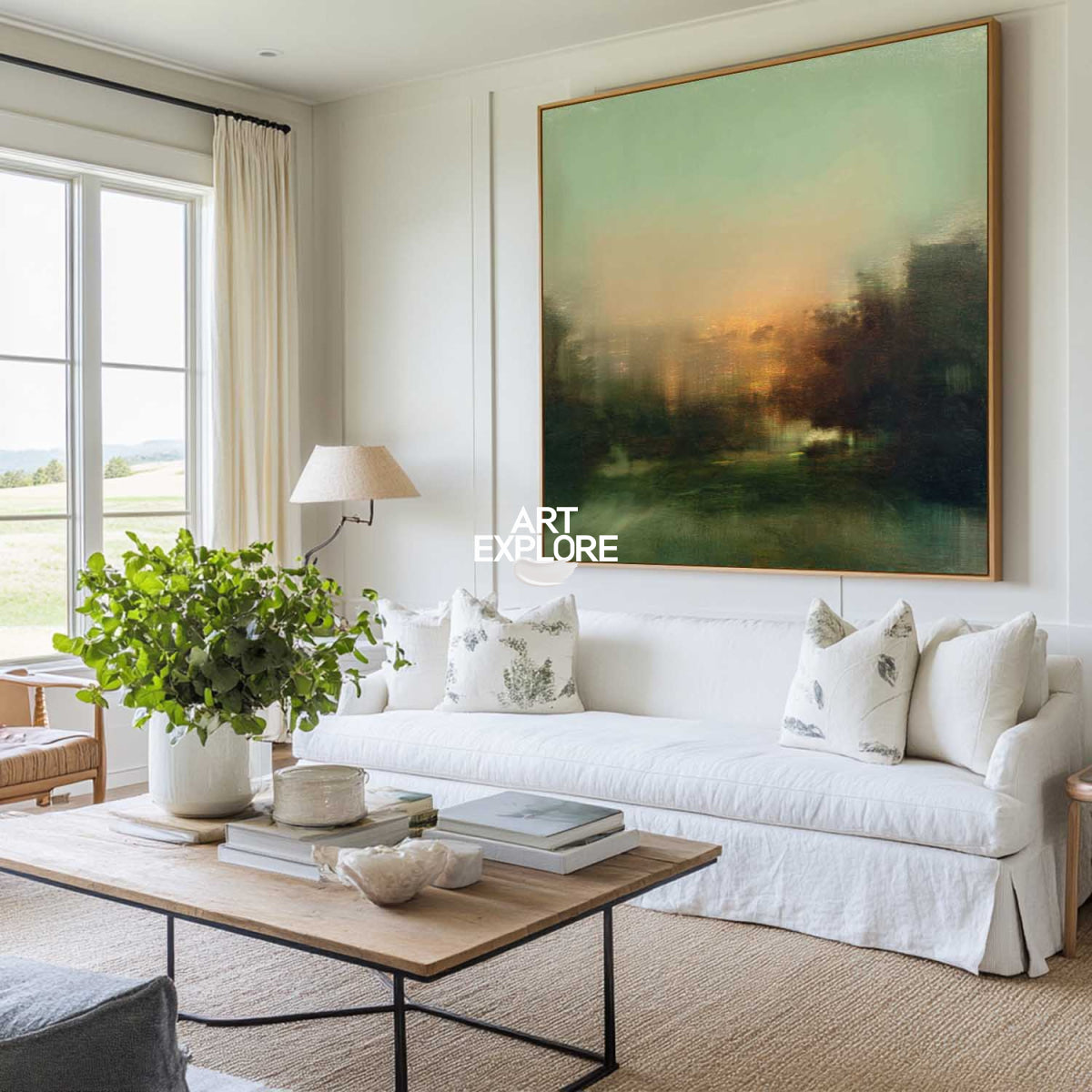 Abstract Green Landscape Painting With Black Hues For Modern Living Room Decor Original Art