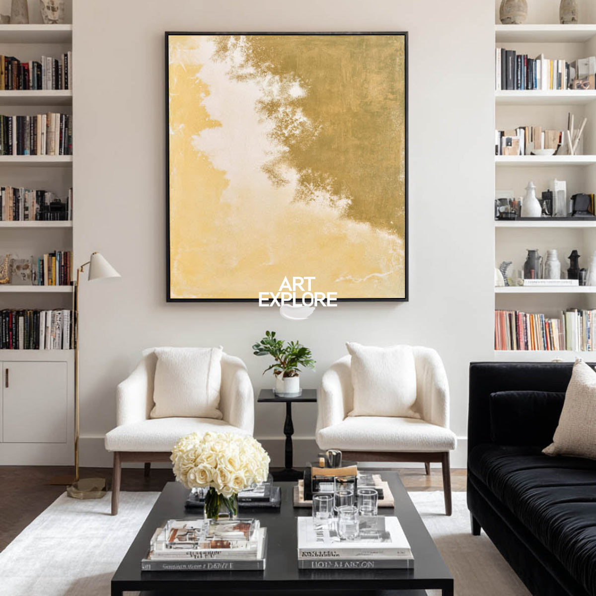 Hand Painted Wabi-Sabi Gold Abstract Art For Modern Living Room Decor