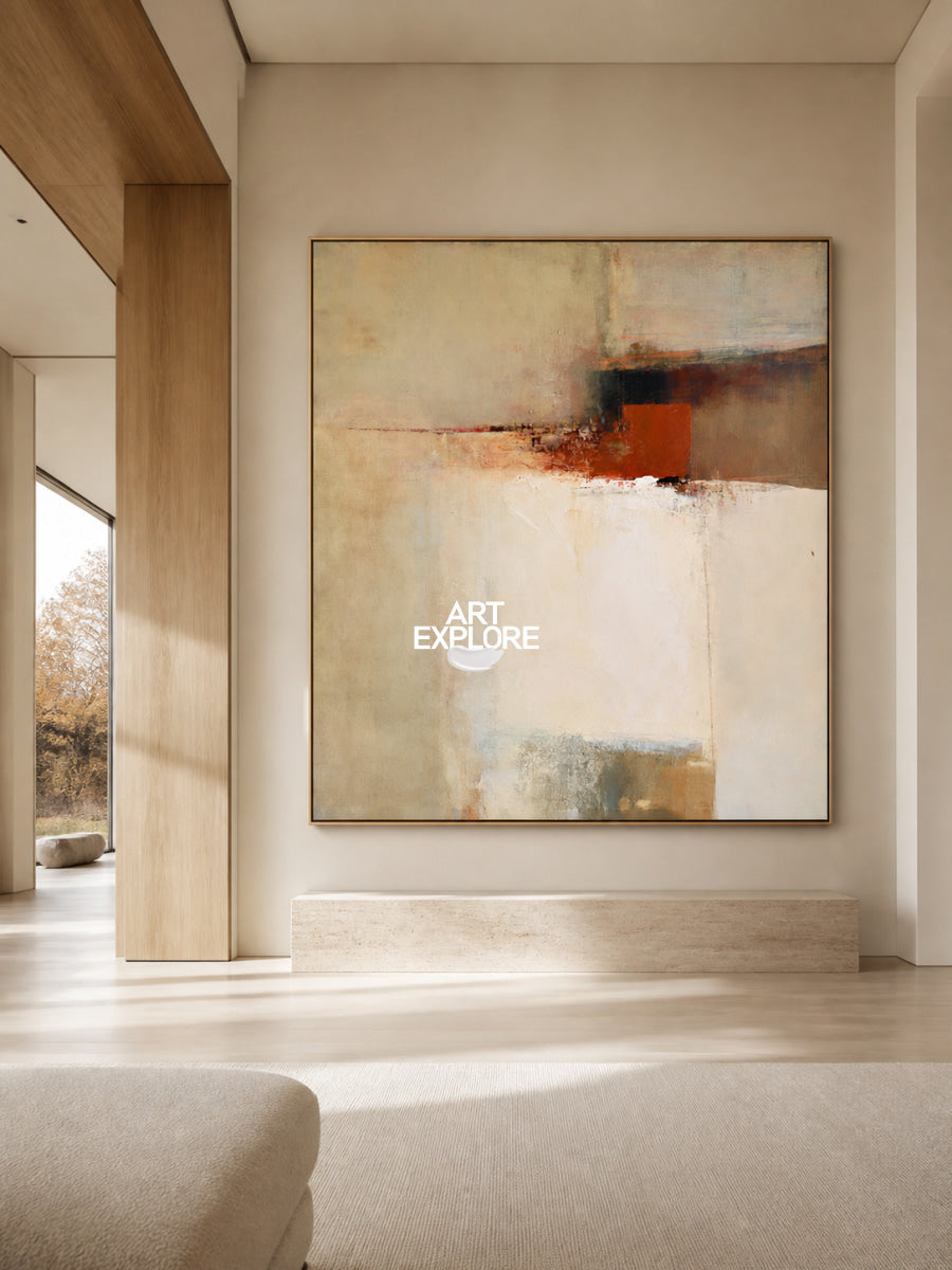 Abstract Beige Brown Square Canvas Painting Hand-Painted Wall Art Original