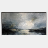 Dark Lake View Large Horizontal Textured Wall Art Minimalist Oil Painting - ArtExplore