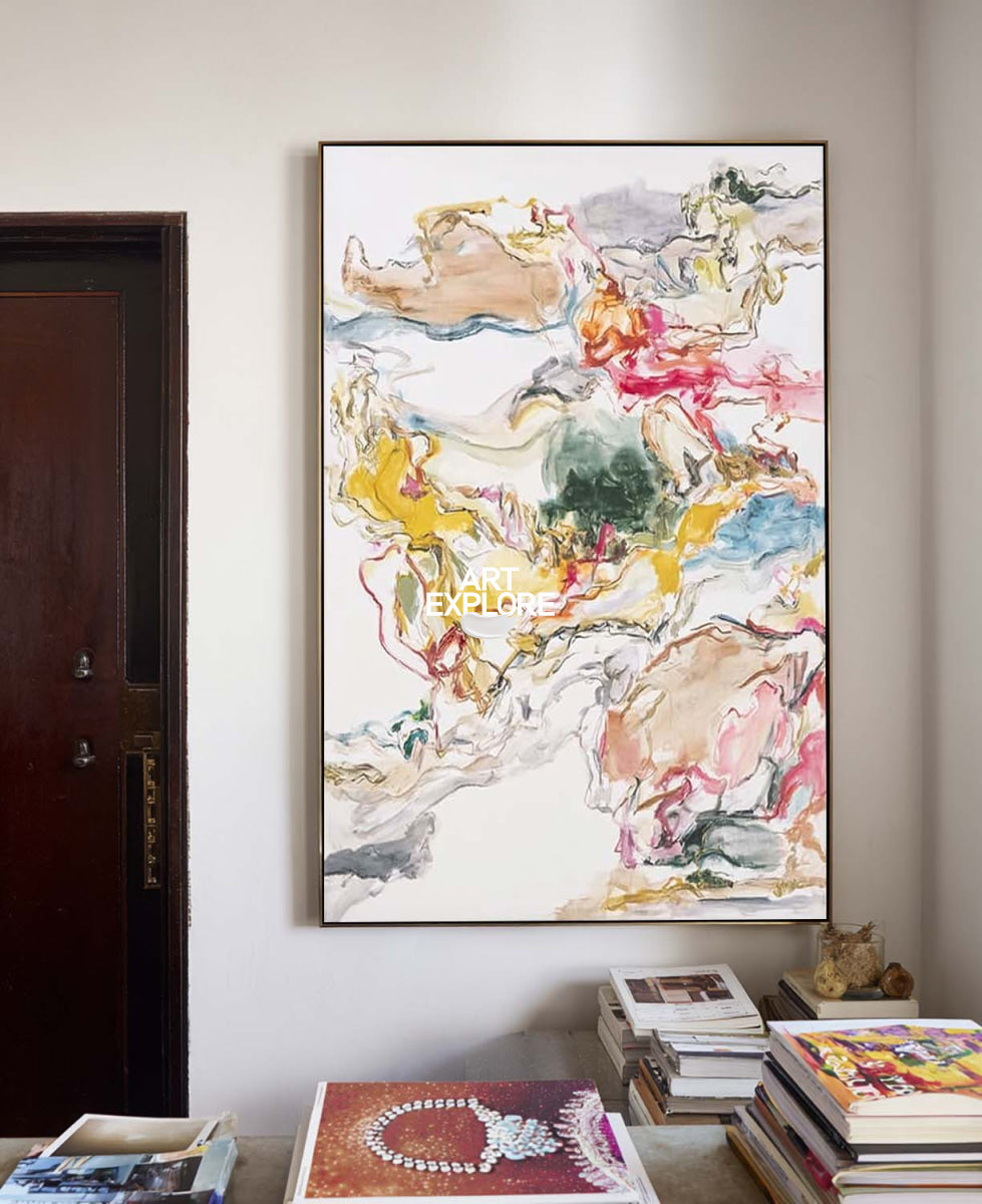Pastel Abstract Canvas Painting With Pink And Yellow Tones