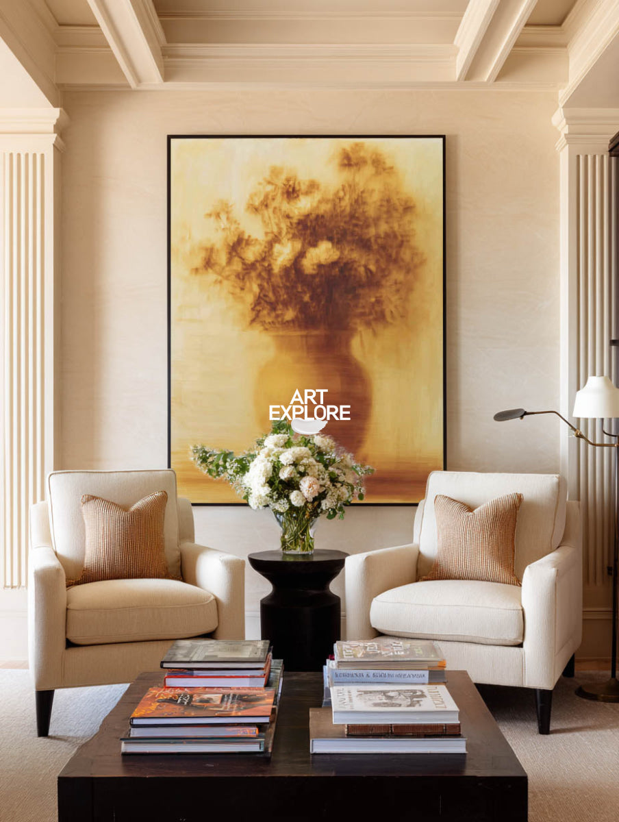 Textured Floral Canvas Art In Vintage Gold Style For Entryway Or Dining Room