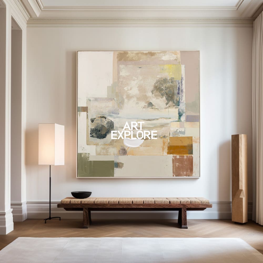 Earth Tone Wabi-Sabi Art | Large Minimalist Handmade Square Canvas ArtExplore