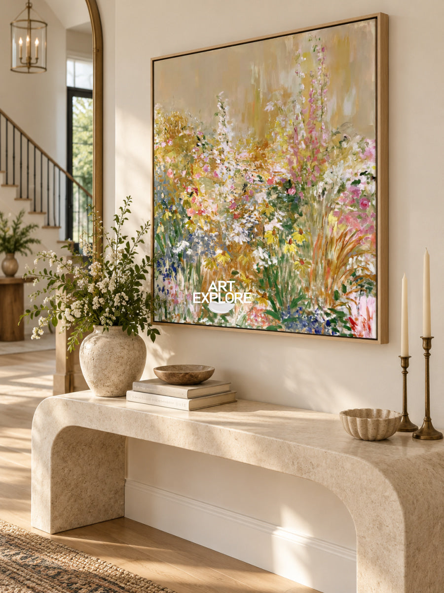 Modern Impressionist Style Hand-Painted Flower Canvas Art