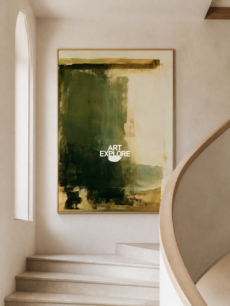 Modern Minimalist Wall Art In Green And Beige For Living Room And Office