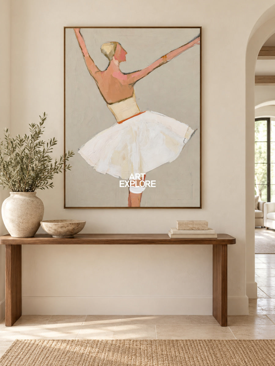 Abstract Dancer Canvas Painting Minimalist Beige Wall Art