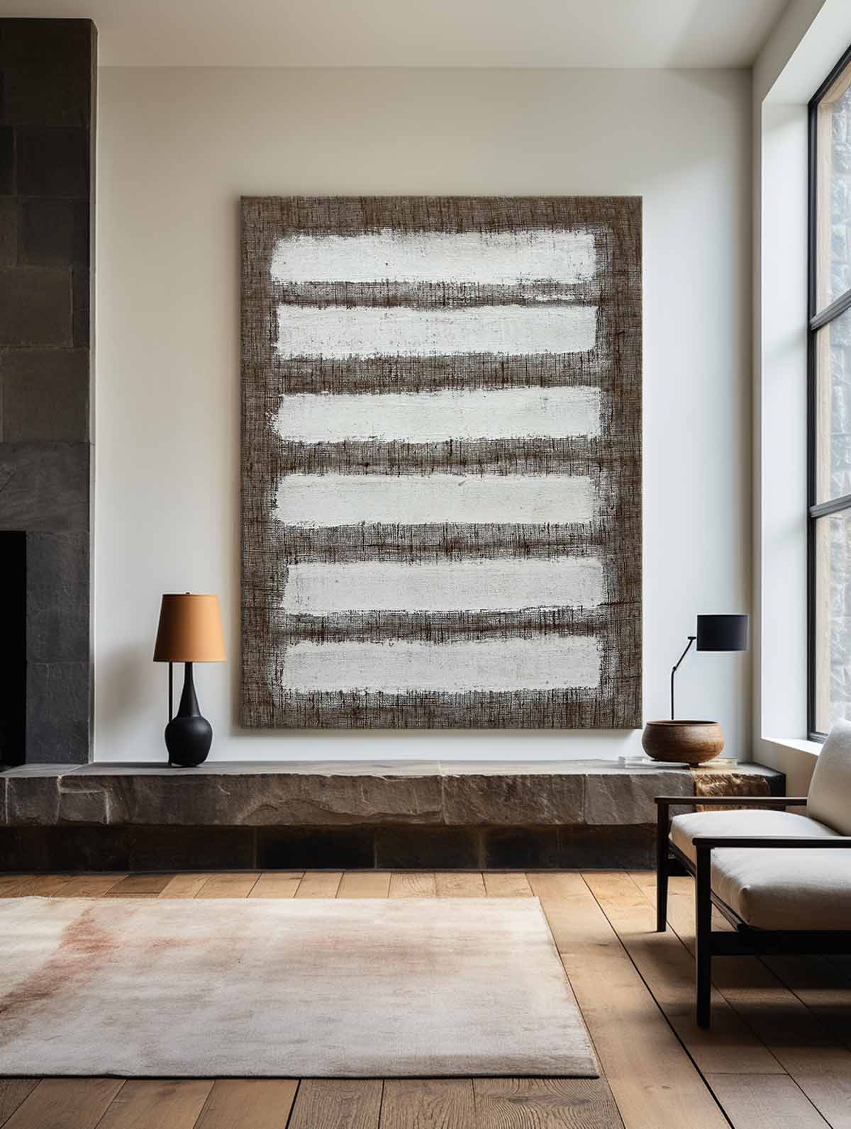 Wabi-sabi Brown White Canvas Art Large Minimalist Painting Brown White Textured Acrylic Painting