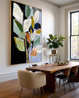 Extra Large Palette Knife Plant Art - Ready to Hang Hand-Drawn Canvas