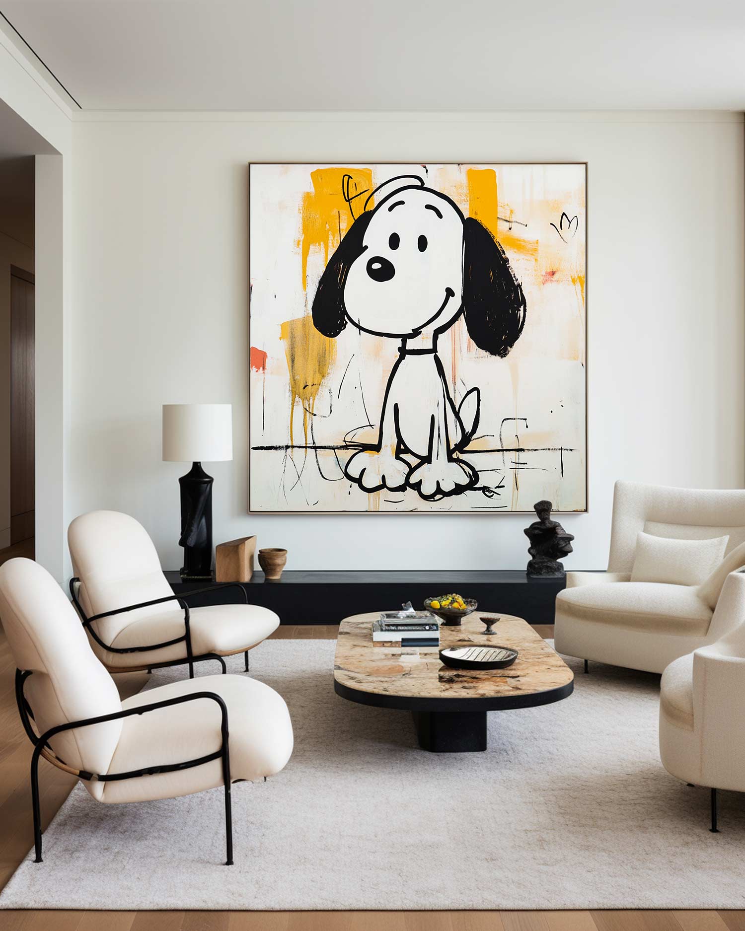 Extra Large Snoopy Graffiti Oil Painting Snoopy Graffiti Wall Art Modern Texture Snoopy Canvas Art
