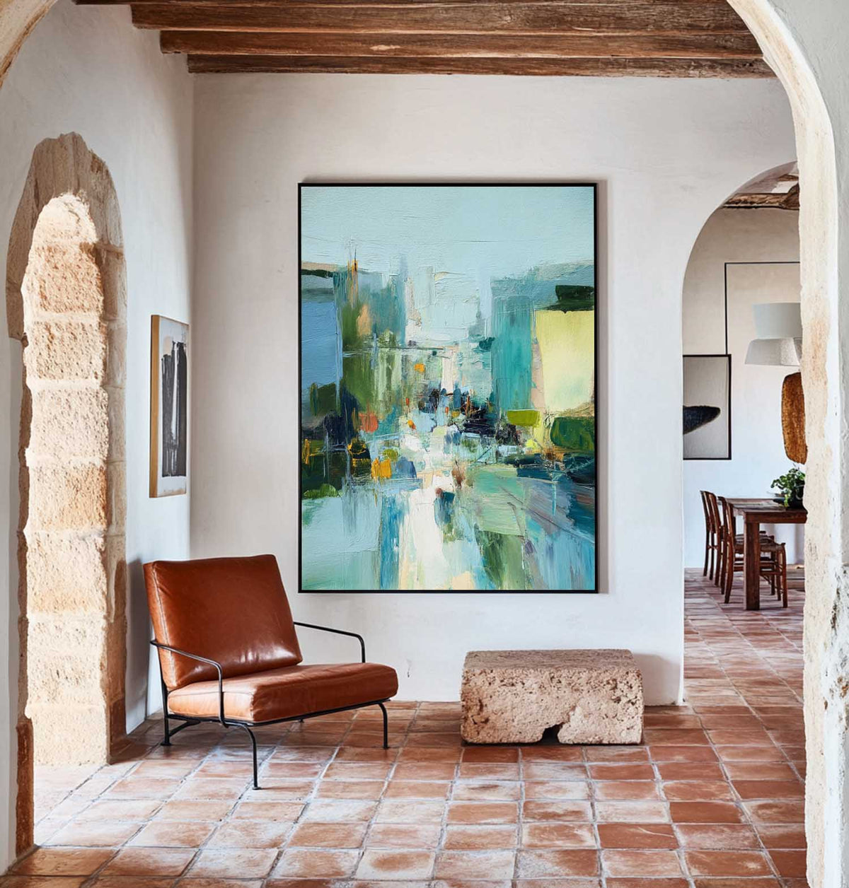 Extra Large Turquoise Texture Painting Blue Abstract Canvas Art Modern Texture Painting For Sale