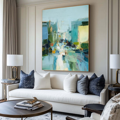 Extra Large Turquoise Texture Painting Blue Abstract Canvas Art Modern Texture Painting For Sale